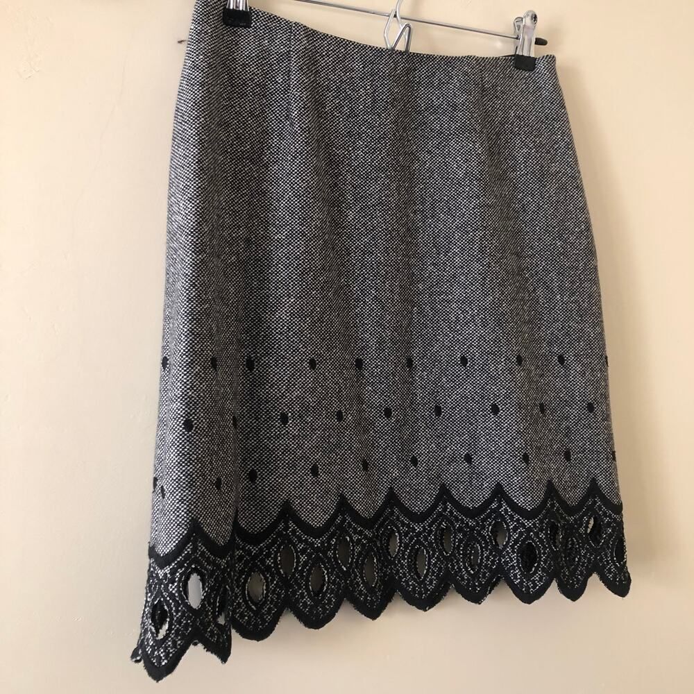 Anna Sui Skirt Wool Silk Blend Pencil Gray Black Size 4